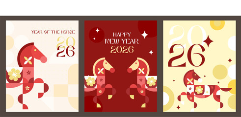 2026 chinese new year year of the red horse poster set with zodiac horse mobile
