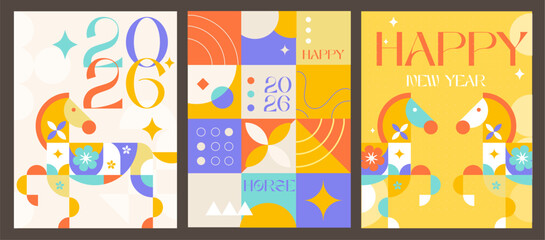 2026 chinese new year year of the color horse poster set with zodiac horse mobile
