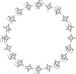 Black and white circular border composed of stylized streaking star shapes
