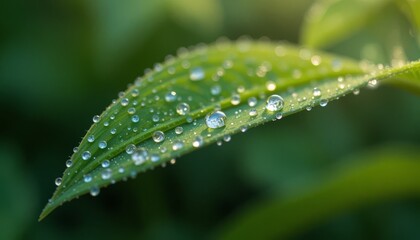 Naklejka premium Macro Shot of Dew on Green Leaf