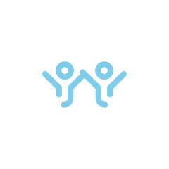 Happy Duo People Home Childcare Family Aqua Blue Abstract Logo Design Vector