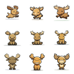 Fototapeta premium Set Cute Kawaii Moose Wild Animal