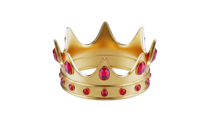 Golden Regal Crown Adorned with Red Gemstones on Transparent Background
