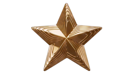 Golden Star Isolated on Transparent Background Studio Shot With Realistic Reflections and Highlights