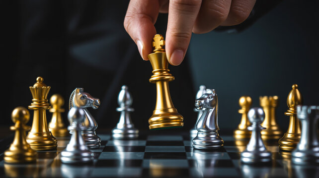 A dramatic close-up photograph of a chess game in progress