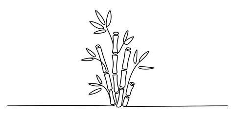 Continuous line drawing of vibrant bamboo shoots and leaves, a minimalist design symbolizing nature, growth, tranquility, and asian culture Vector, illustration