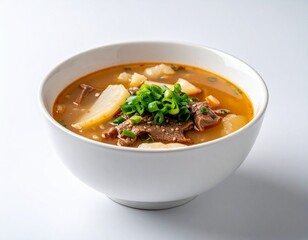 Korean Tteokguk (rice cake soup) in a Bowl 