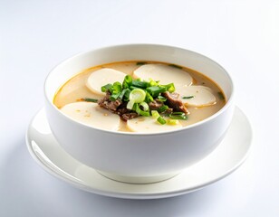 Korean Tteokguk (rice cake soup) in a Bowl 