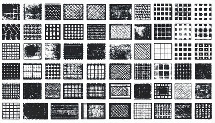 Set of grunge rolled ink stamp textures handmade with brayer. Letterpress vintage rough irregular rectangle vertical backgrounds Linocut relief printing shapes vector illustration transparent backdrop