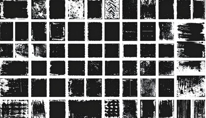 Set of grunge rolled ink stamp textures handmade with brayer. Letterpress vintage rough irregular rectangle vertical backgrounds Linocut relief printing shapes vector illustration transparent backdrop