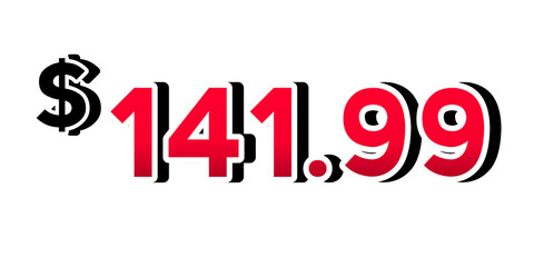 price tag 141.99 dollars sign symbol on transparent background. 3d white color Perfect for advertising, sale banners, product promotion, discount labels, and e-commerce graphics design elements.