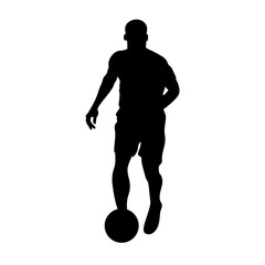 Silhouette of soccer athlete controlling the ball with skill, standing pose for teamwork and sports training design.