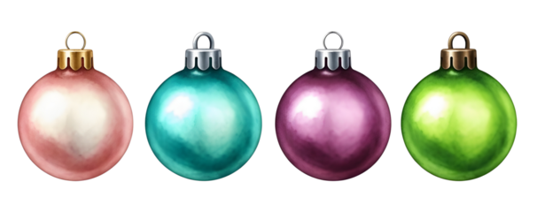 Colorful modern Christmas baubles set for holiday design and seasonal decoration isolated PNG with Transparent Background