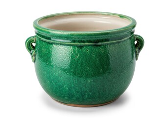 Antique green ceramic pot with handles rustic decorative container pottery