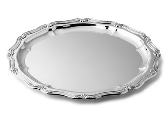 Elegant oval silver serving platter with decorative bamboo-inspired border elegant for any occasion