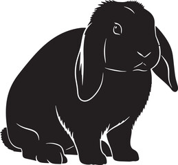 Silhouette illustration of a resting rabbit, a minimalist black graphic design on a white background, representing peace and nature.