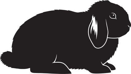 Black rabbit silhouette vector icon. lying bunny in profile. animal outline illustration for nature, farm, pet, or easter design.