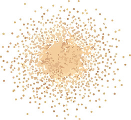 Confetti burst of tan and gold speckles against a white background