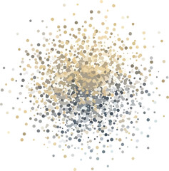 Confetti explosion of gold beige and gray dots against white