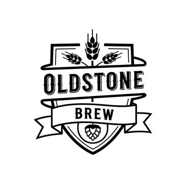 Oldstone Brew Beer Craft Brewery Logo Design Emblem.