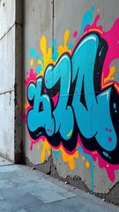Vibrant Aerosol Art Adorning a Concrete Wall A Dynamic Display of Urban Expression and Street Art Culture