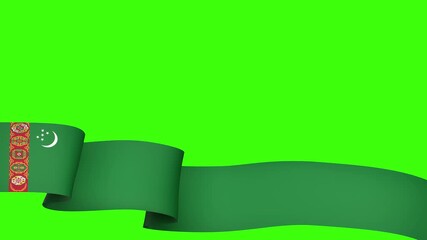 Waving Turkmenistan Flag Ribbon on greenscreen background