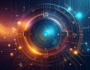 Futuristic circular design with circuit board patterns