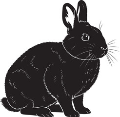Black rabbit silhouette vector illustration, isolated side profile of a cute bunny, perfect for easter, nature, or pet themes.