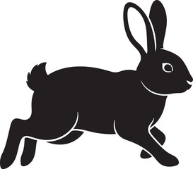 Black rabbit vector illustration with intricate white outlines, sitting gracefully, isolated on a white or transparent background, perfect for design projects and branding elements.