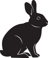 Black silhouette of a rabbit sitting in profile view, a simple graphic illustration ideal for various design projects and children's content.