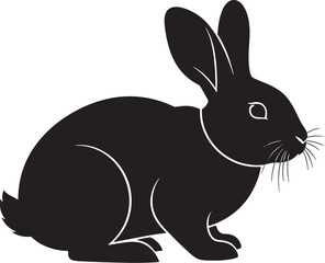 Black silhouette of a wild rabbit, hare, or bunny in profile, facing right, isolated on a clean white background, digital illustration.