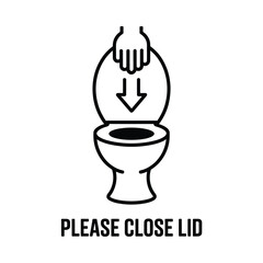 Illustration of a hand closing a toilet lid with text