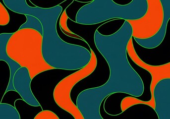 Retro curves design with abstract shapes in black, teal and orange colors