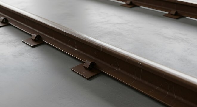 Railroad tracks close-up detail showcasing metallic structure and texture