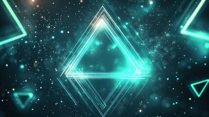 Obraz premium Abstract teal geometric shapes with an ethereal glow against a starry backdrop