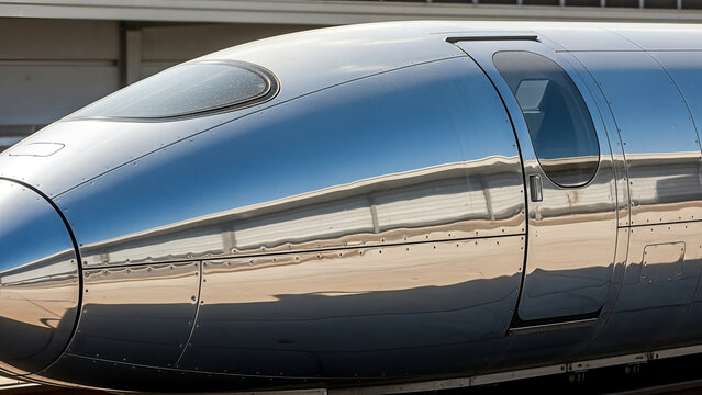 Sleek Silver Bullet Train Exterior with Reflective Surface.