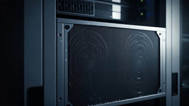 Closeup of a server rack in a data center showcasing intricate network infrastructure and advanced technology.
