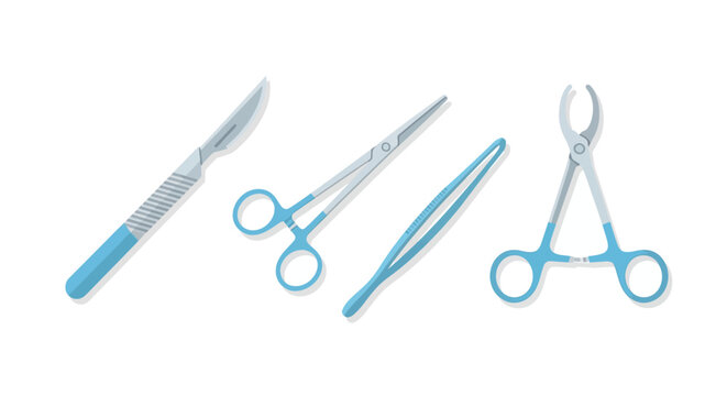Surgical Instruments - Scalpel, Scissors, Forceps, and Clamps for Medical Procedures.