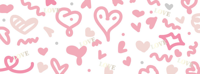 Valentine's Day Pink Hearts Doodles. Abstract Pastel Pink Heart Sketch Design. Vector illustration.