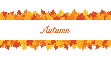 Autumn-themed banner with top and bottom borders of orange and yellow maple leaves and a central white stripe for custom text.