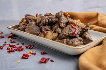 Spicy Pan-Fried Liver with Chili Flakes on a Plate