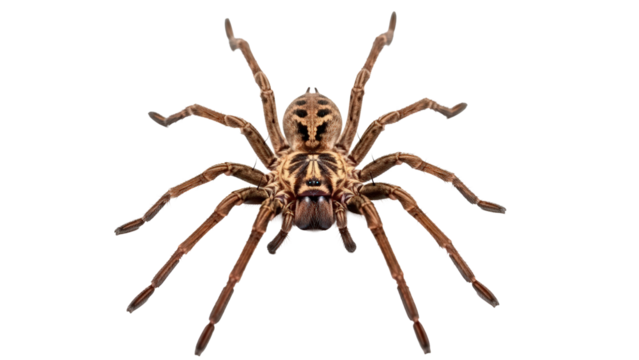 Detailed close up of a wolf spider isolated on transparent background