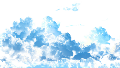 A cluster of puffy, white and light blue clouds drift against a black background