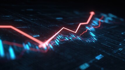 Dynamic Stock Market Visualization with Ascending Trend Graph and Data Analysis Background