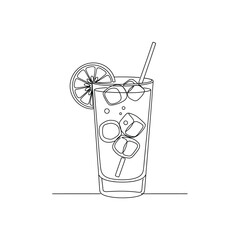 Hand drawn sketch of a refreshing tall drink with ice and lemon