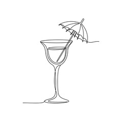 Hand drawn sketch of a tropical cocktail with umbrella
