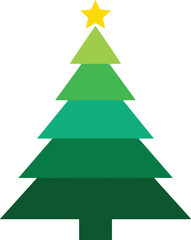 Stylized Christmas tree illustration with five green tiers and a yellow star topper