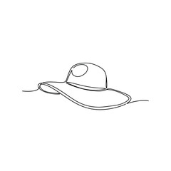 Minimalist line art drawing of a wide brimmed sun hat