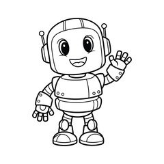Cute cartoon robot waving hello with a friendly smile and big eyes