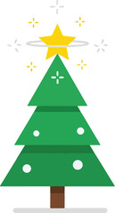 Stylized green Christmas tree with a yellow star and white decorations